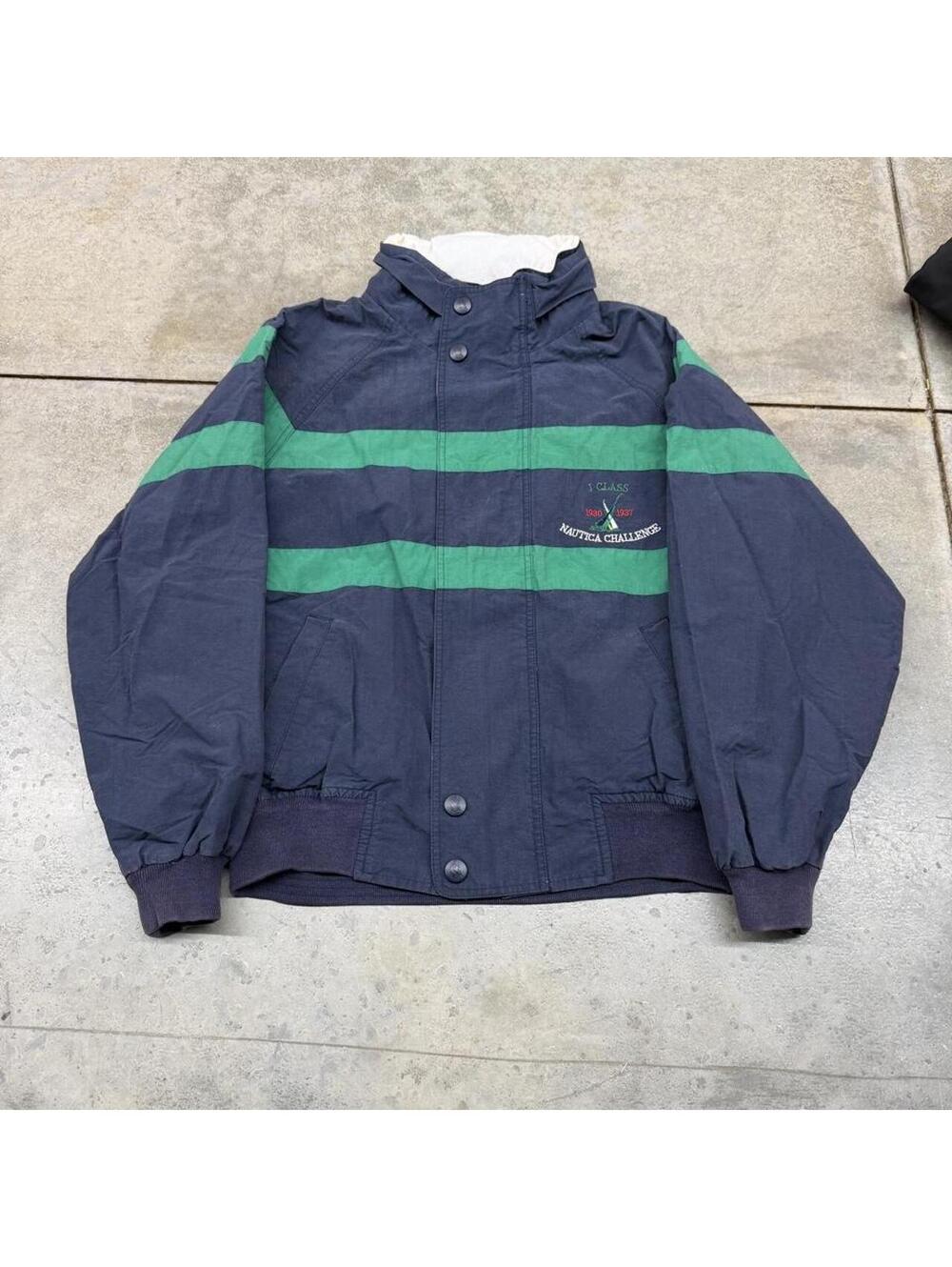 vintage nautica challenge navy and green full zip bomber jacket size large